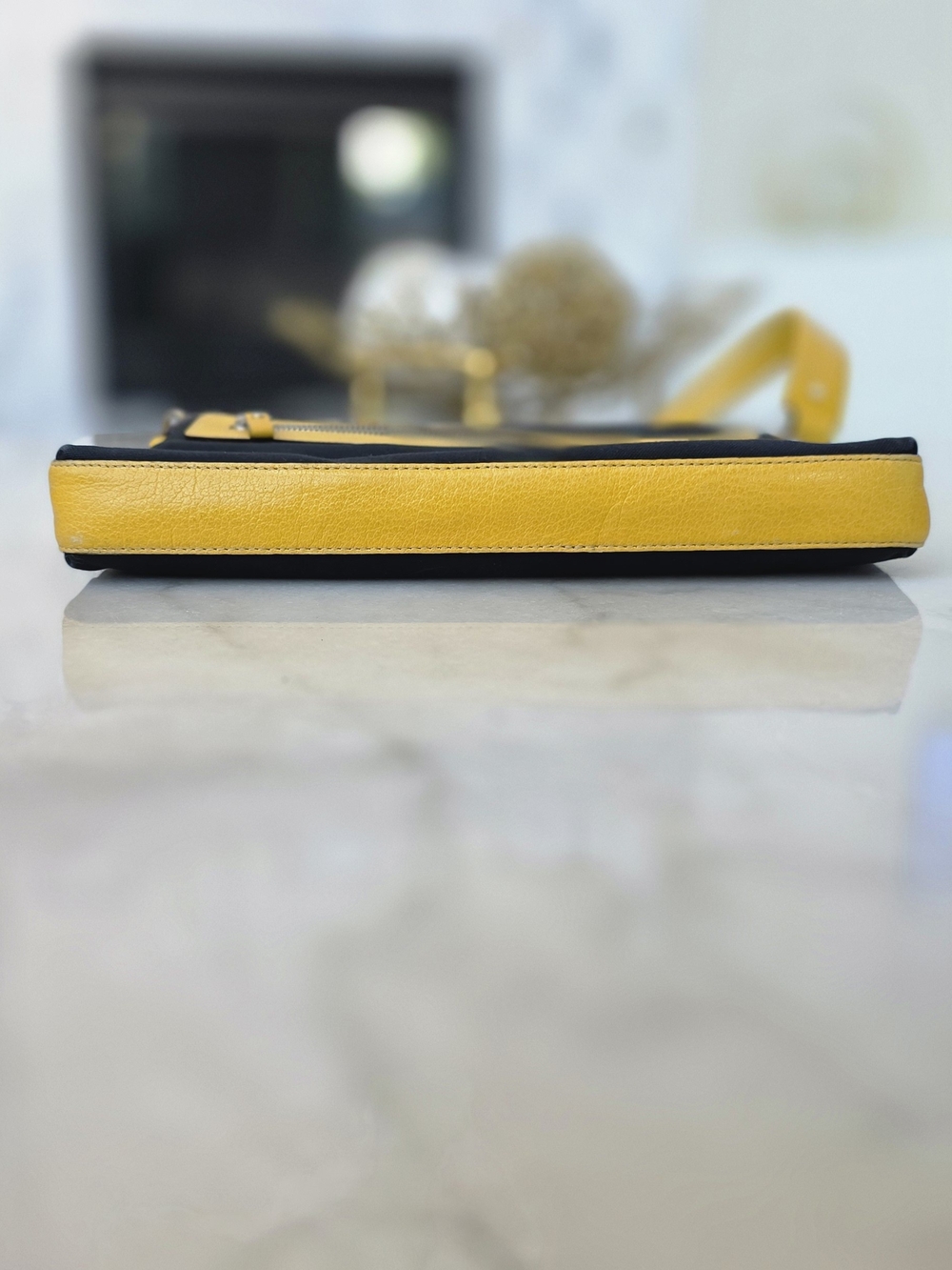 Kate Spade New York Black Canvas Yellow Leather Trim Messenger Crossbody. - Picture 3 of 11